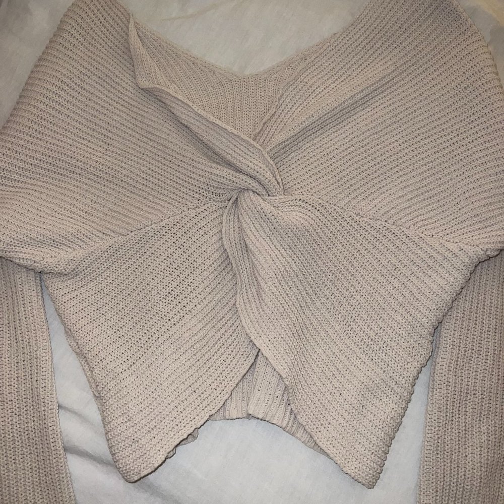 Knitted Cream Crossover Sweater